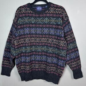 Allen Lolly sweater men’s large vintage fair isle colorful Shetland wool gray